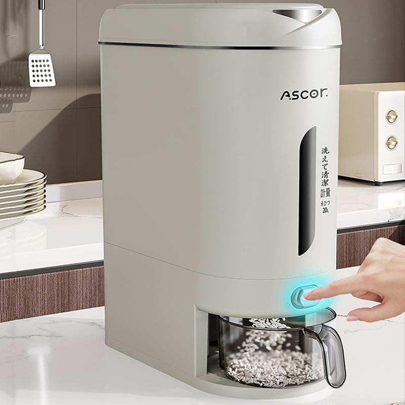 Automatischer Reisspender in Grau mit 5 kg Kapazität, feuchtigkeitsdichter und insektensicherer Getreideorganisator für Tierfutter, Müsli und Reis - Bild 3