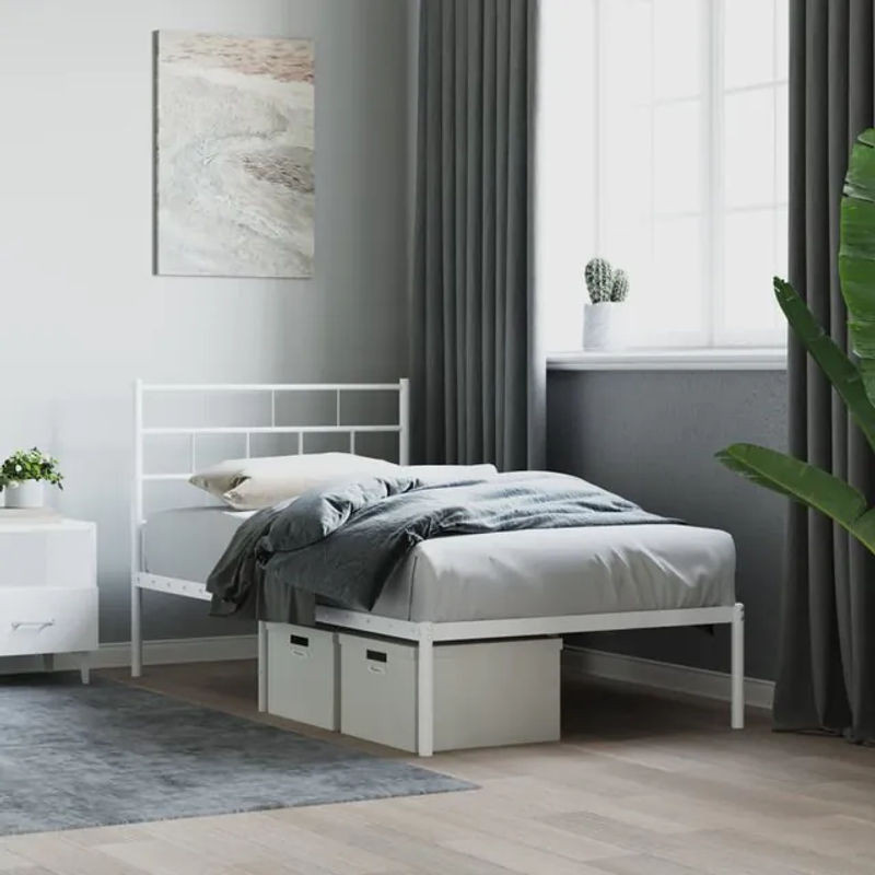 Vidaxl Metallbett mit Kopfteil in Weiß, klassisch und minimalistisch, B/L: 75 x 190 cm - Bild 1