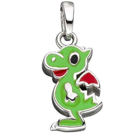 Colkid Anhänger Drache, 925 Sterling Silber, grün rot lackiert, Kinder - Bild 1
