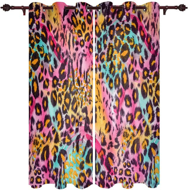 Fenstergardinen mit Zebra-Leopardenmuster in Rot und Multicolour, halbtransparent mit Ösen, B/H: 50 x 50 cm - Bild 1