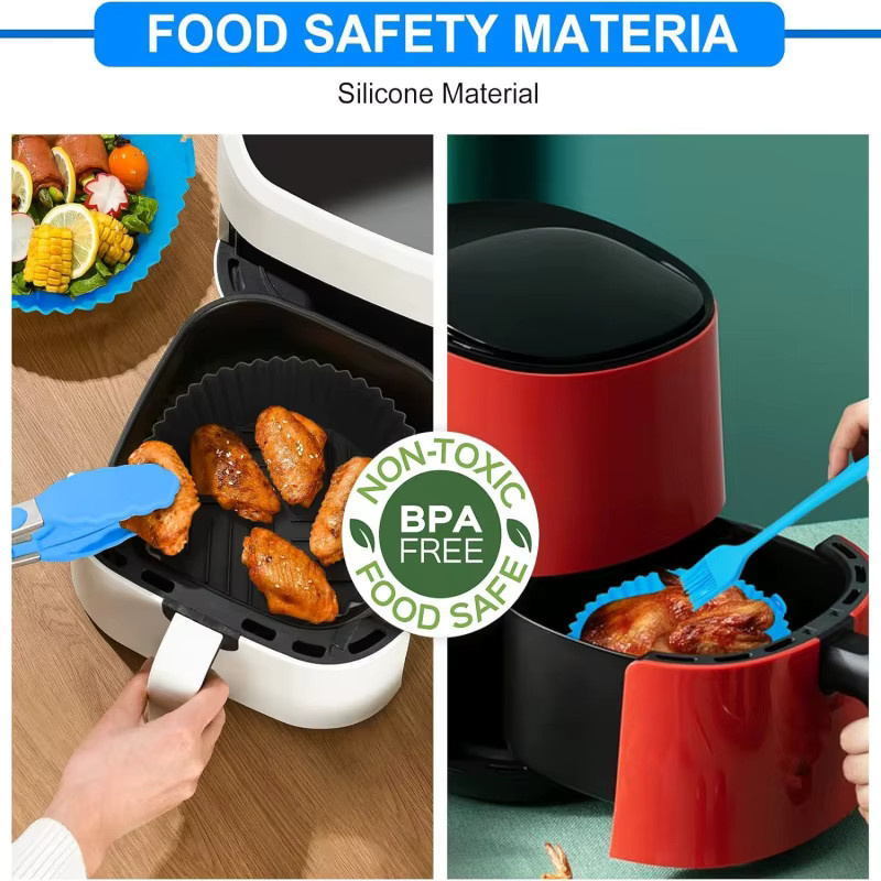 FSMHOME Wiederverwendbare Silikoneinlage für Air Fryer, rundes Antihaft-Backblech aus lebensmittelechtem Silikon in Schwarz - Bild 3