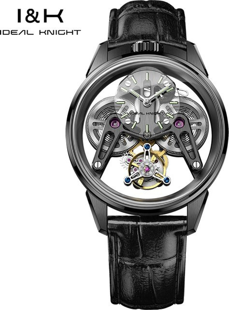 IDEAL KNIGHT Armbanduhr, Tourbillon, Automatik, Leder, Silber, Unisex - Bild 1