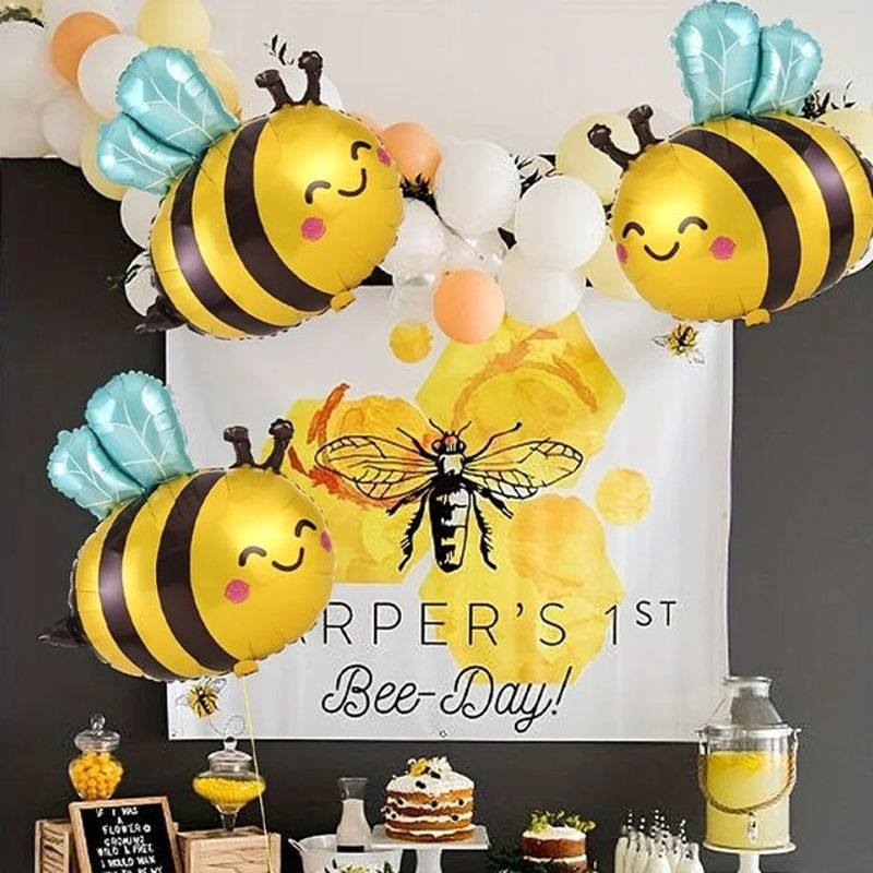 Set aus 3 Bienen-Aluminium-Folienballons in Gelb für Baby-Geburtstage und Party-Dekorationen - Bild 1