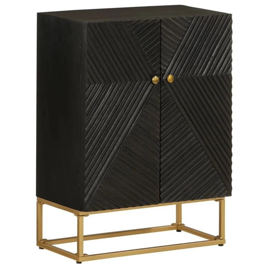 vidaXL Sideboard aus Mango-Massivholz und Eisen in Schwarz, B/T/H: 55 x 30 x 76 cm - Bild 2