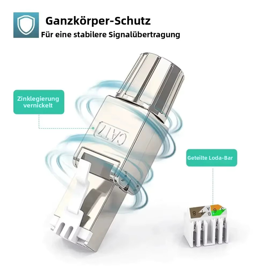 ZoeRax RJ45 Ethernet-Stecker werkzeuglos abgeschirmt für Cat8 Cat7 Cat6A STP/UTP Kabel (23-26AWG) - Bild 3