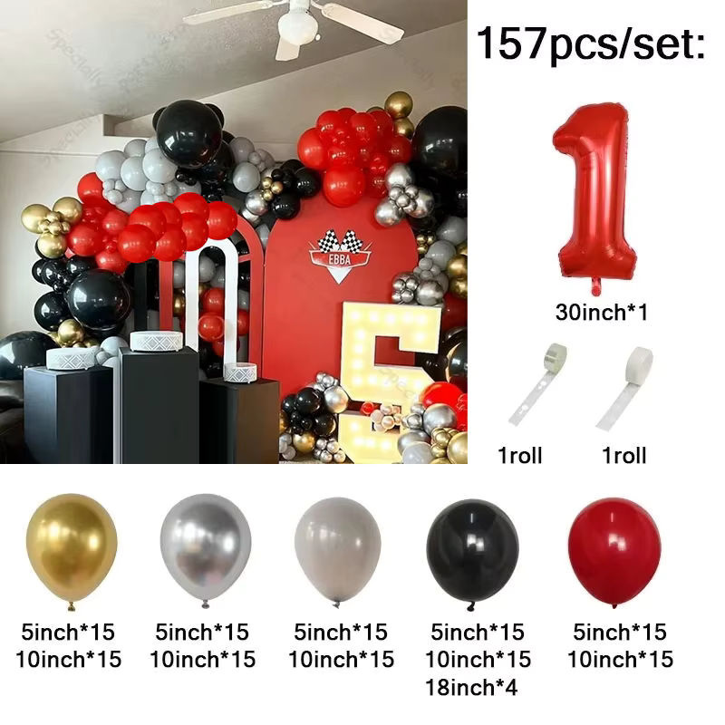LQVYI Luftballon Bogen Girlande Set mit Auto Thema für Kindergeburtstage, 157 Teile, Mehrfarbig - Bild 2