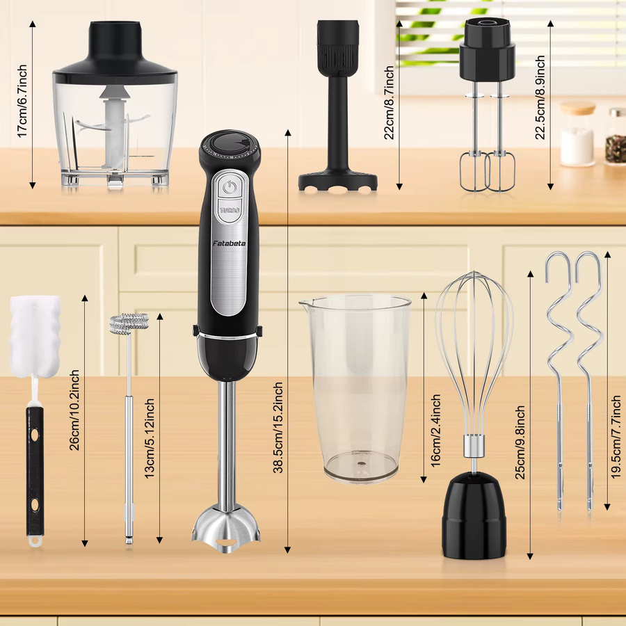 Fatabeta 9-in-1 Stabmixer in Schwarz mit 1500W Leistung, 21 Geschwindigkeiten und Turbo-Funktion, inklusive Schneebesen, Zerkleinerer, Milchaufschäumer und Stampfer aus Edelstahl - Bild 3