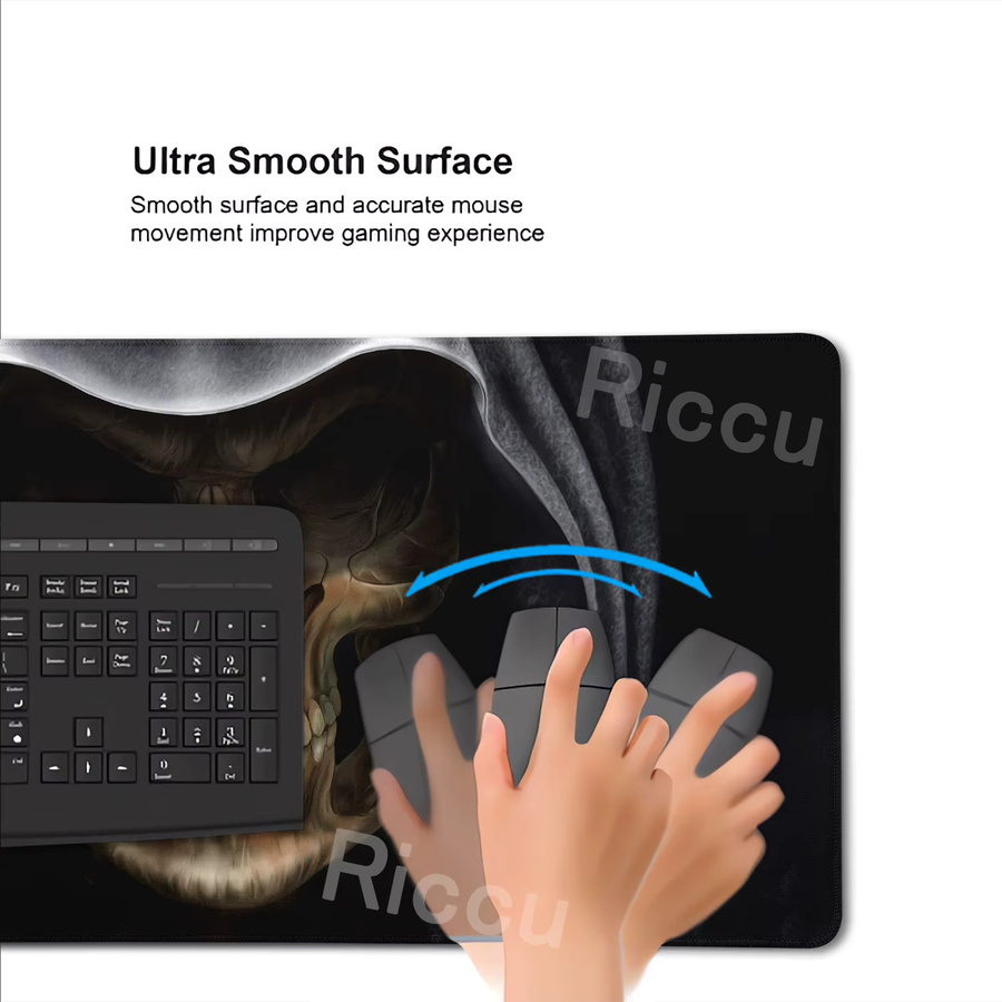 Riccu Gaming Mauspad XXL mit Totenkopf Design in Schwarz Weiß, Anti-Rutsch Mousepad für Schreibtisch und Laptop - Bild 3
