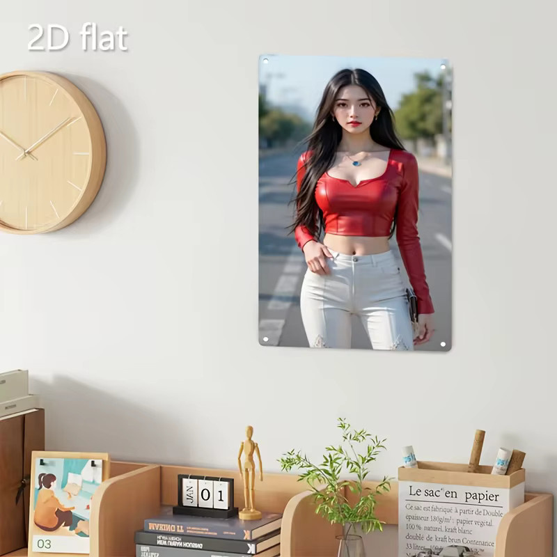 HELLOYOUNG Vintage Metallschild Wandkunst mit rotem Porträt einer koreanischen Schönheit für dein Home Cafe oder Bar Dekor - Bild 4