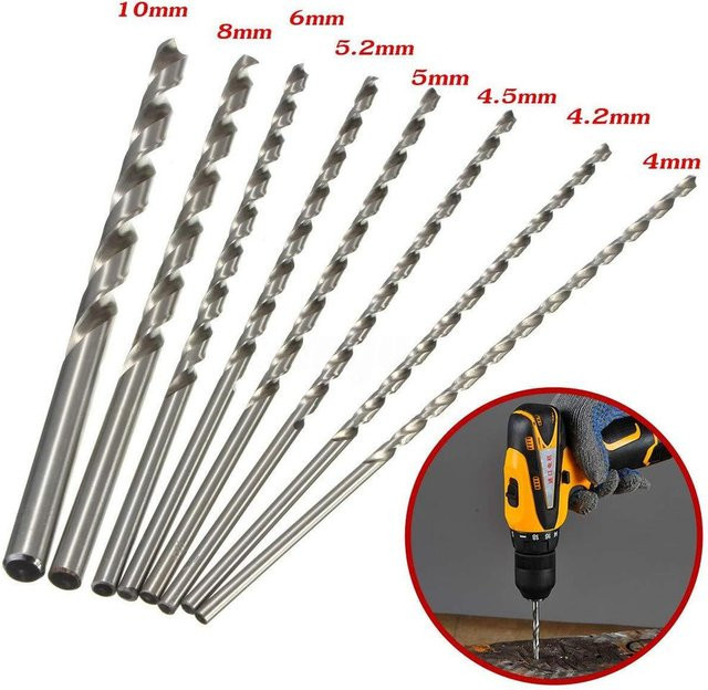 TOP-MAX HSS-Schneckenbohrer-Set mit geradem Schaft in Silber, extra lange Bohrer für Elektrowerkzeuge, Länge: 150 mm und 200 mm - Bild 1