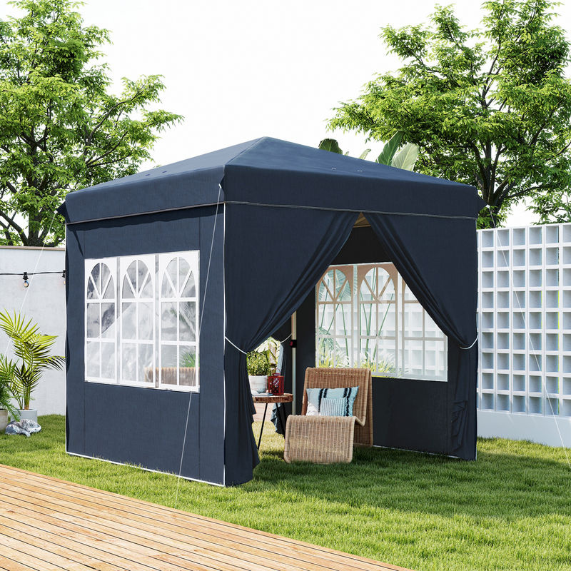 Outsunny Pop-up Faltpavillon mit 4 Seitenteilen Dunkelblau B/H/T: 248 x 270 x 248 cm - Bild 2