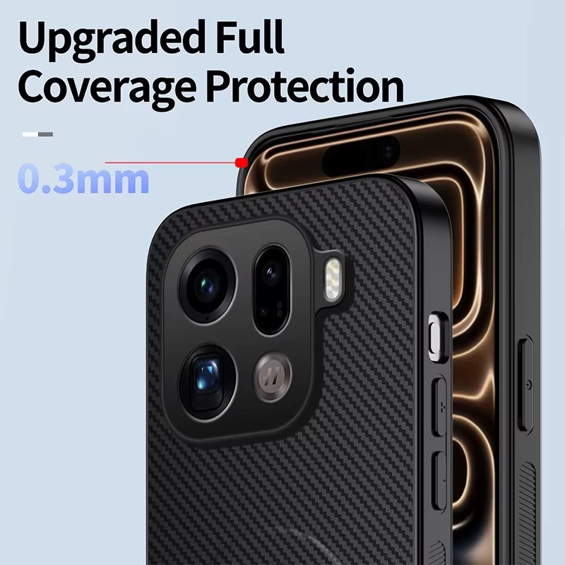 Schutzhülle mit Kohlefaser-Muster für OPPO Find X9 Pro und X8 Pro, magnetisch, stoßfest und mit faltbarer Halterung, Schwarz - Bild 5