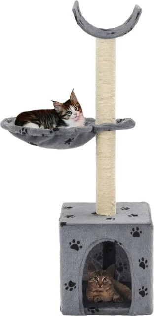 vidaXL Katzen-Kratzbaum mit Höhle und Sisal-Säulen in Grau mit Pfoten-Muster, Höhe: 105 cm - Bild 1