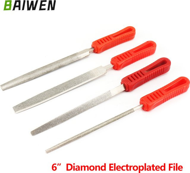 6 Zoll Diamant-Flachfeile und Diamant-Rundfeile in Rot zum Schleifen und Polieren - Bild 1