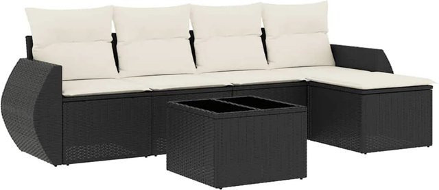 vidaXL 6-teilige Garten-Sofagarnitur aus Polyrattan in Schwarz mit Kissen und Armlehnen - Bild 1