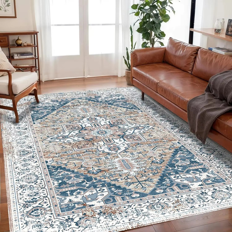 VIKAMA Vintage Persischer Teppich im Ethno-Design, schmutzabweisende und rutschfeste Orientmatte für Wohnzimmer und Home-Office - Bild 3