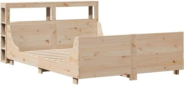vidaXL Massivholzbett aus Kiefernholz in Beige, rustikaler Stil, unbehandelt, B/T/H: 100-120 x 200 cm - Bild 1