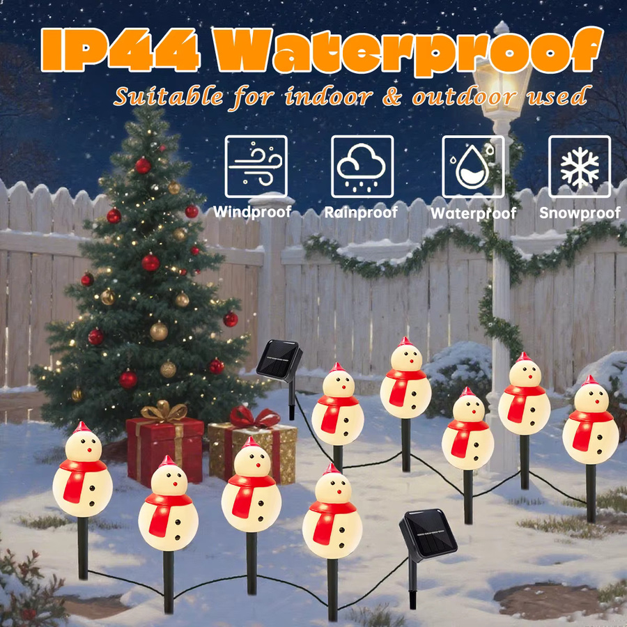 Peach Forest Schneemann Hut Solar Gartenleuchten Set, 4/5er Paket, Weiß, Wasserdichte Solar-Wegleuchten für Weihnachtsdekoration im Außenbereich - Bild 4