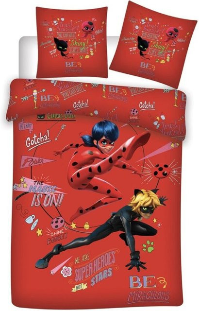 Miraculous Ladybug Bettwäsche aus Bio-Baumwolle in Rot, inklusive Kissenbezug, B/H: 140 x 200 cm - Bild 1