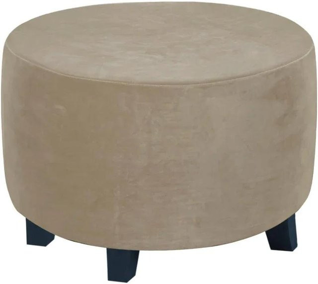 YTO Household items Runder Hockerbezug aus Samt in Beige, Elastische Stretch-Hülle für Fußhocker und Stühle - Bild 1