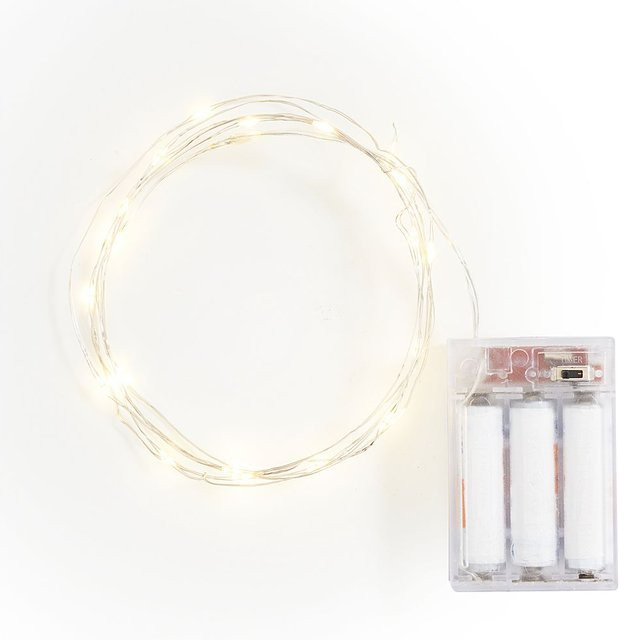 VBS Micro-LED-Lichterkette mit 20 LEDs in Tropfenform, silberfarbener Kupferdraht und Timer, transparent - Bild 1