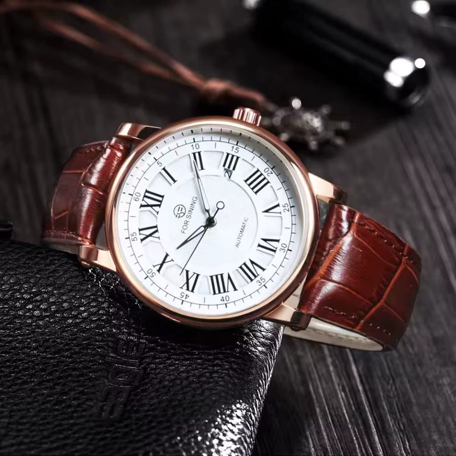 Forsining Armbanduhr Automatik, Roségold, braunes Lederarmband, Herren - Bild 2