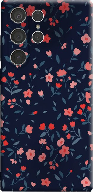 Glänzende doppellagige Handyhülle mit Blumenmuster in Mitternachtsrosa für Samsung Galaxy S25 Ultra, S24 und S23 Ultra Plus - Bild 1