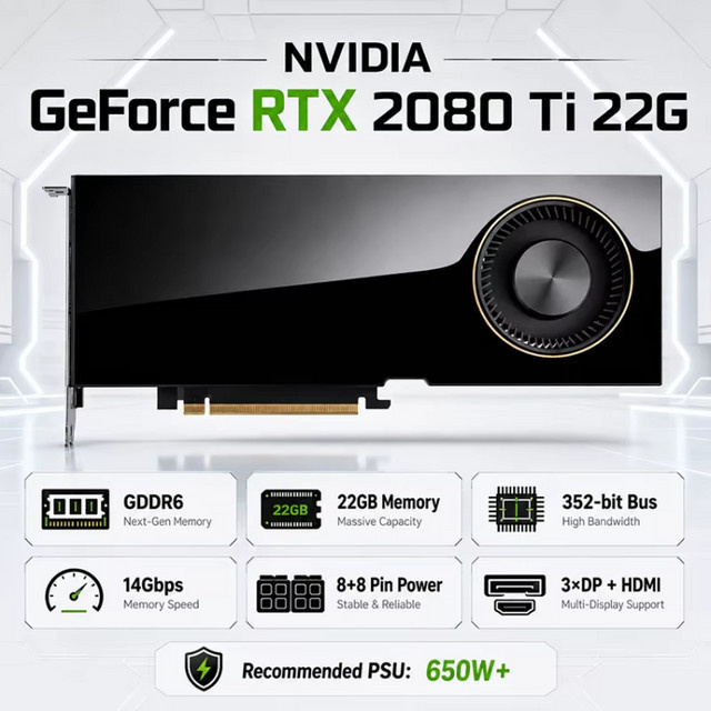 AESTHET RTX 2080 Ti Grafische Karte mit 22GB VRAM in Schwarz für AI Training, Deep Learning und LLM - Bild 1