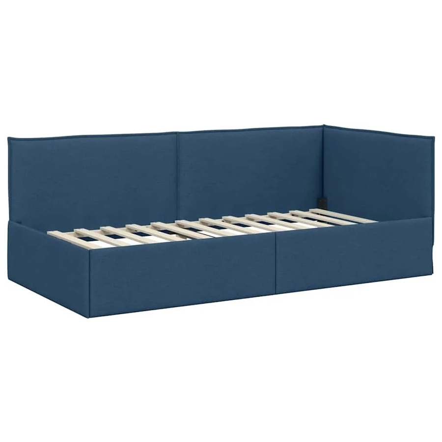 vidaXL Eckbettgestell mit Kopfteil in Blau, modernes Polsterbett aus Stoff und Holz, B/T/H: 90 x 200 x 103 cm - Bild 2