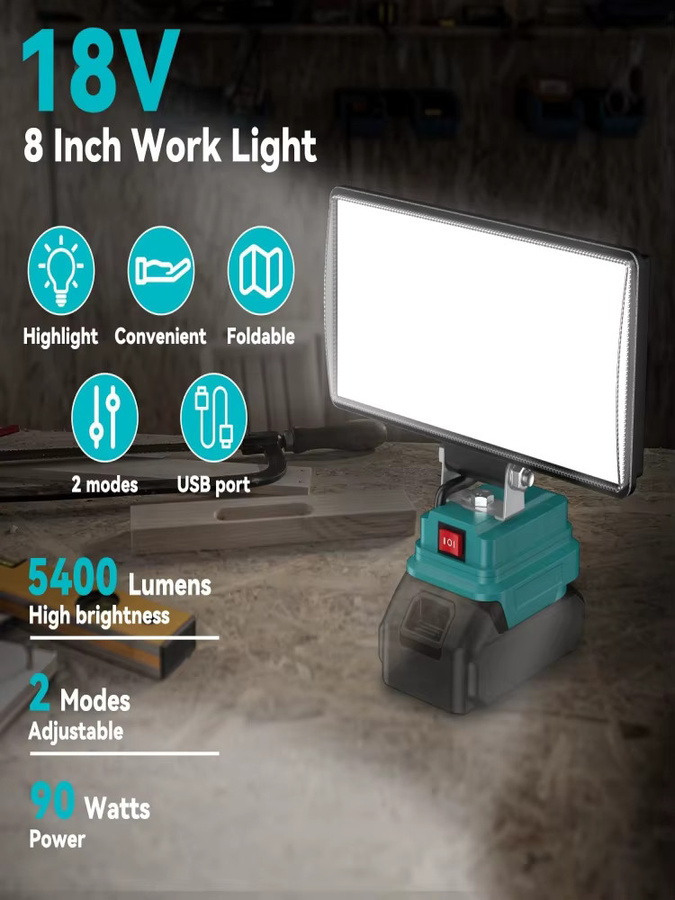 HILDA Kabellose LED-Arbeitsleuchte in Schwarz, verstellbare Taschenlampe und Campinglampe für Makita-Akkus - Bild 7