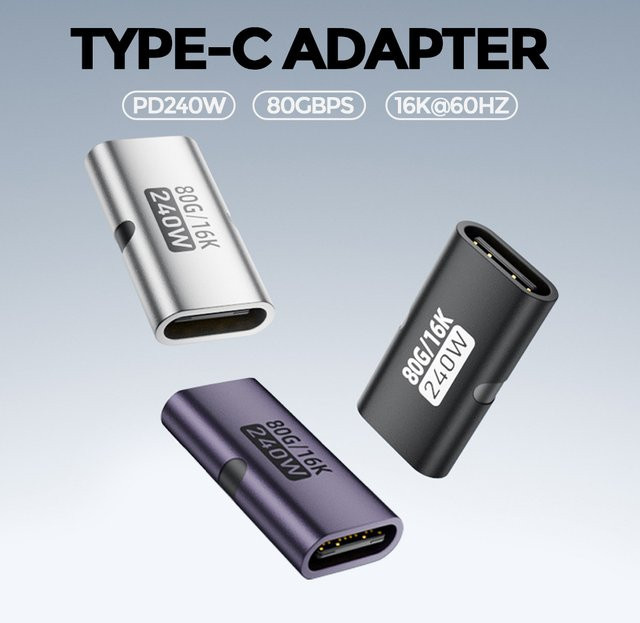 PD 240 W Typ-C-Adapter Thunderbolt 4 USB-C-Koppler mit 80 Gbit/s Datenübertragung und 16K bei 60 Hz, Schwarz - Bild 1