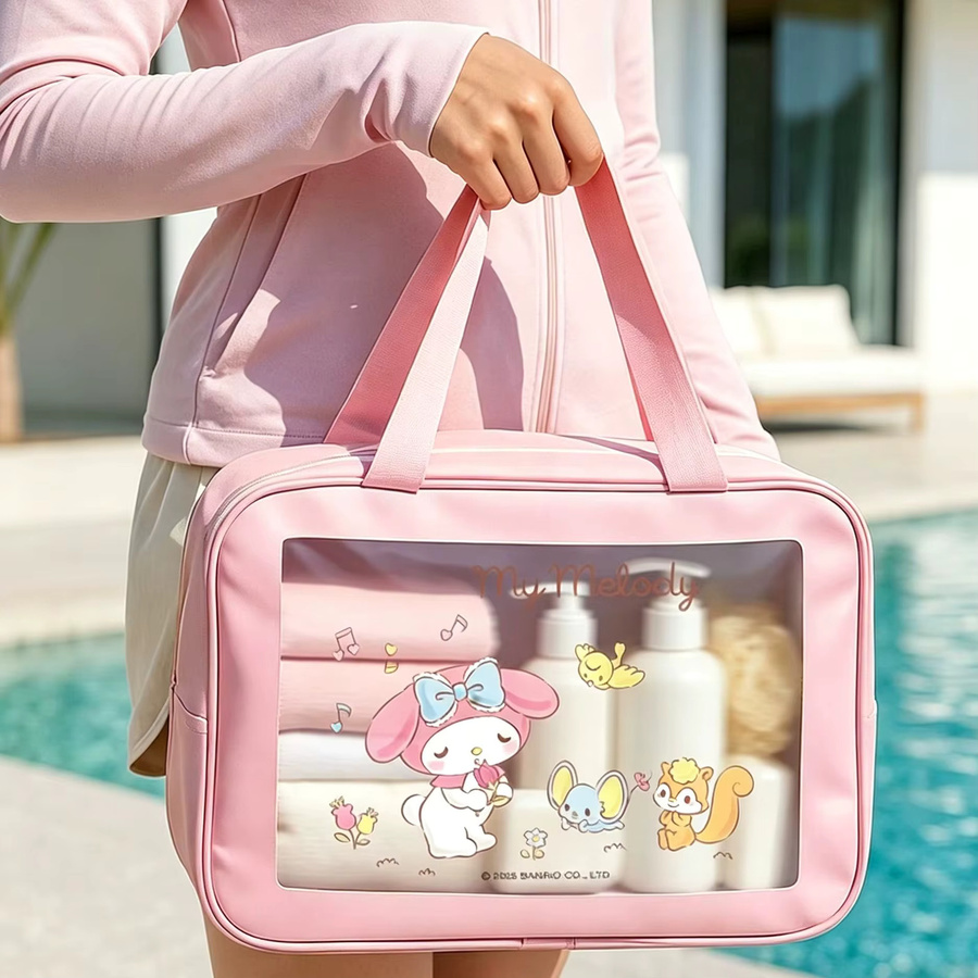 Sanrio Wasserdichte Kosmetiktasche und Reise-Aufbewahrungstasche mit großer Kapazität in Weiß und Pink - Bild 1