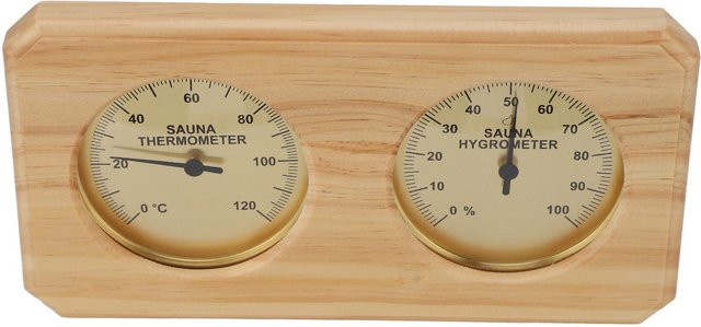 Holz Sauna Thermometer und Hygrometer 2 in 1 zur Temperatur- und Feuchtigkeitsmessung in Beige und Gold - Bild 1