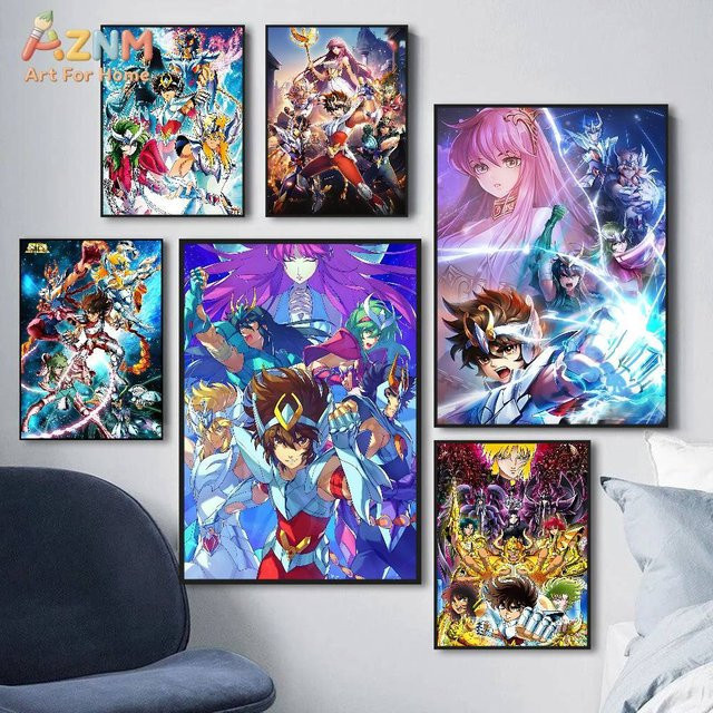 AZNM Saint Seiya Anime Leinwand-Wanddruck mit Bronze und Gold Saints Athena Charakteren, ungerahmtes Manga-Kunst Poster, Mehrfarbig - Bild 1