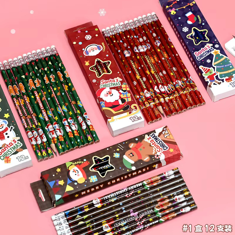 12 Stück TWBEB Weihnachts-Bleistifte 2B aus Holz mit Radiergummi, bunte Cartoon-Schreibstifte für Schüler und Studenten - Bild 4