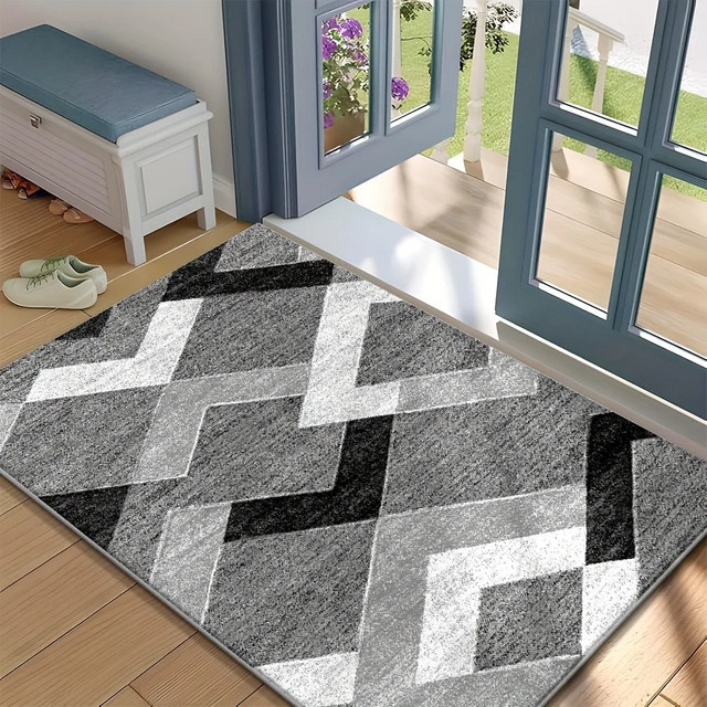 VIKAMA Moderner geometrischer Teppich in Grau mit Anti-Rutsch-Funktion für Wohnzimmer, Schlafzimmer und Büro - Bild 1