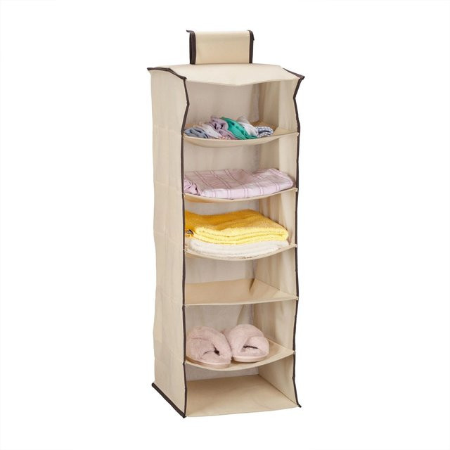 Relaxdays Hängeregal aus Vlies in Beige und Braun, faltbar mit 6 Fächern, B/T/H: 96 x 32 x 31 cm - Bild 1