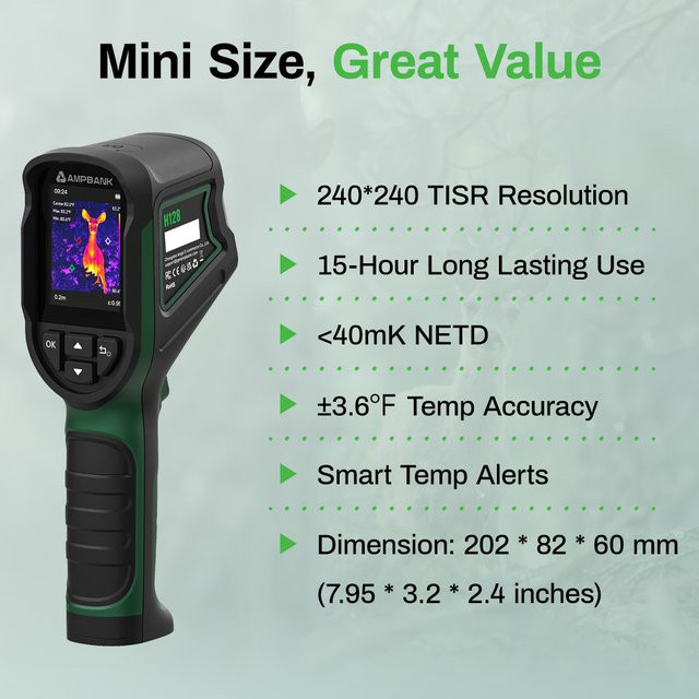 AMPBANK H128 Handgehaltene Wärmebildkamera in Schwarz für elektrische Tests und HVAC-Reparaturen mit 240 x 240 TISR Auflösung, 25 Hz, IP54 wasserdicht und Temperaturbereich von -20 bis 450 ℃ - Bild 1