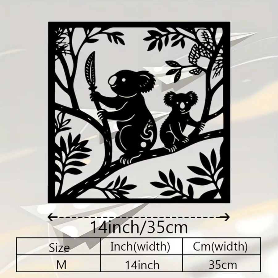CIFBUY Metall-Wandkunst Koala und Eukalyptus in Schwarz, Retro Wildtier-Silhouette zur Wanddekoration für Innen und Außen, B/H: 25,4 x 25,4 cm - Bild 2