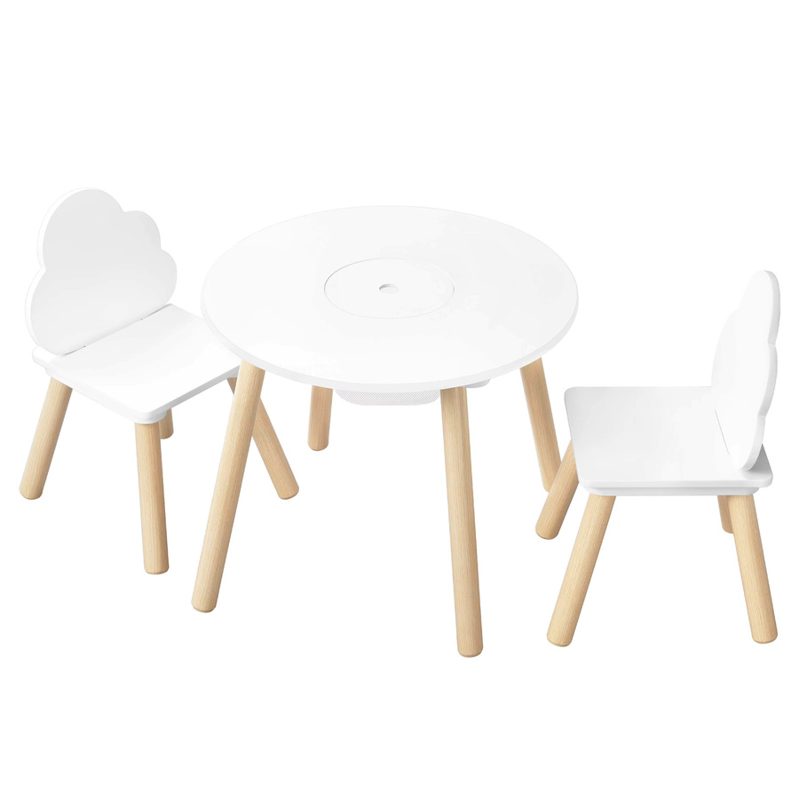 WOLTU Kindertisch-Set mit 2 Stühlen in Weiß, Tisch mit Wolkenrückenlehne und Beinen aus massivem Holz im skandinavischen Design - Bild 2