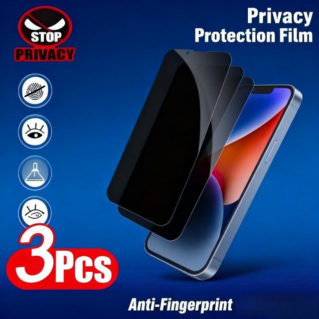 3er Pack Anti-Spy Displayschutzfolie aus gehärtetem Glas für Apple iPhone 17 16 15 14 Pro Max 16e Air 17 Pro 14 15 16 Plus 13 12 Pro Mini - Bild 1