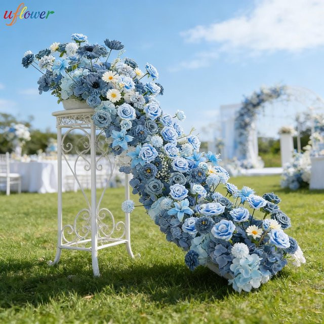 Uflower Künstliche Blaue Rosen Luxuriöse Blumenreihe für Tischdekoration, Hochzeit und Wanddekoration - Bild 1