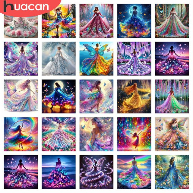 HUACAN 5D Diamantmalerei Set Frauenporträt mit Tänzerin und Schmetterling in Multicolour, Breite: 30,0 cm, Höhe: 30,0 cm - Bild 1