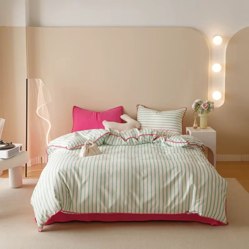 Tröster Bettwäsche-Set INS Mädchen gestreift aus weicher gewaschener Baumwolle, Farbe: Pink, B/H: 150 x 200 cm, 4-teilig - Bild 3