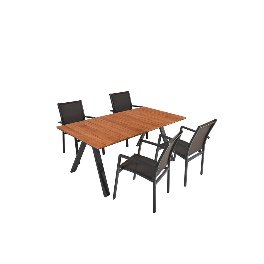 Garden Pleasure Gartenmöbel-Set Davina 5-teilig aus FSC Teakholz und Aluminium in Schwarz-Braun - Bild 2