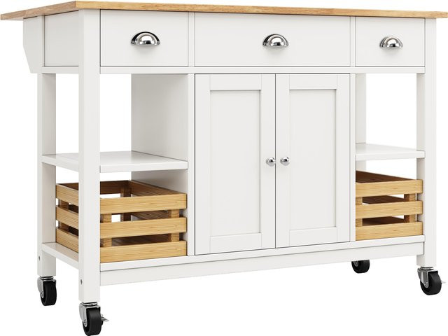 Moderne Kücheninsel mit klappbaren Seiten und multifunktionalem Stauraum in Beige und Weiß, B/T/H: 120 x 45 x 90 cm - Bild 1