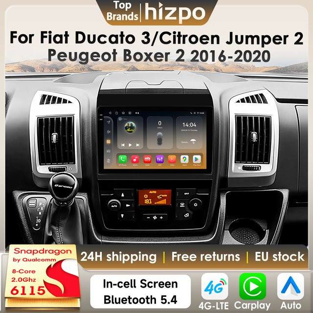 Hizpo 2Din Android 14 Auto Radio mit GPS und 4G für Fiat Ducato 3, Citroen Jumper 2 und Peugeot Boxer 2, Multimedia-System mit Carplay, Schwarz - Bild 1