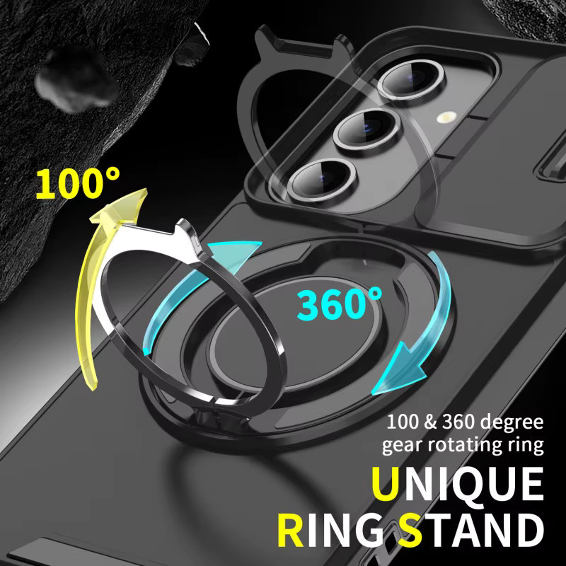 Magnetische Metall Ring Schutzhülle mit Slide Lens Schutz für Samsung Galaxy S25 S24 S23 S22 S21 Ultra S20 FE in Schwarz und Rot - Bild 3