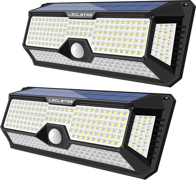 Leclstar Solar-LED-Wandleuchte mit 268 LEDs und Bewegungsmelder, IP65 wasserdicht, Schwarz - Bild 1