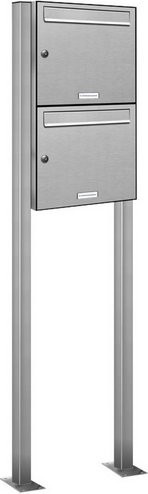 AL Briefkastensystem für 2 Parteien, freistehend, silberfarben, B/H/T: 46,5 x 150 x 11,6 cm - Bild 1